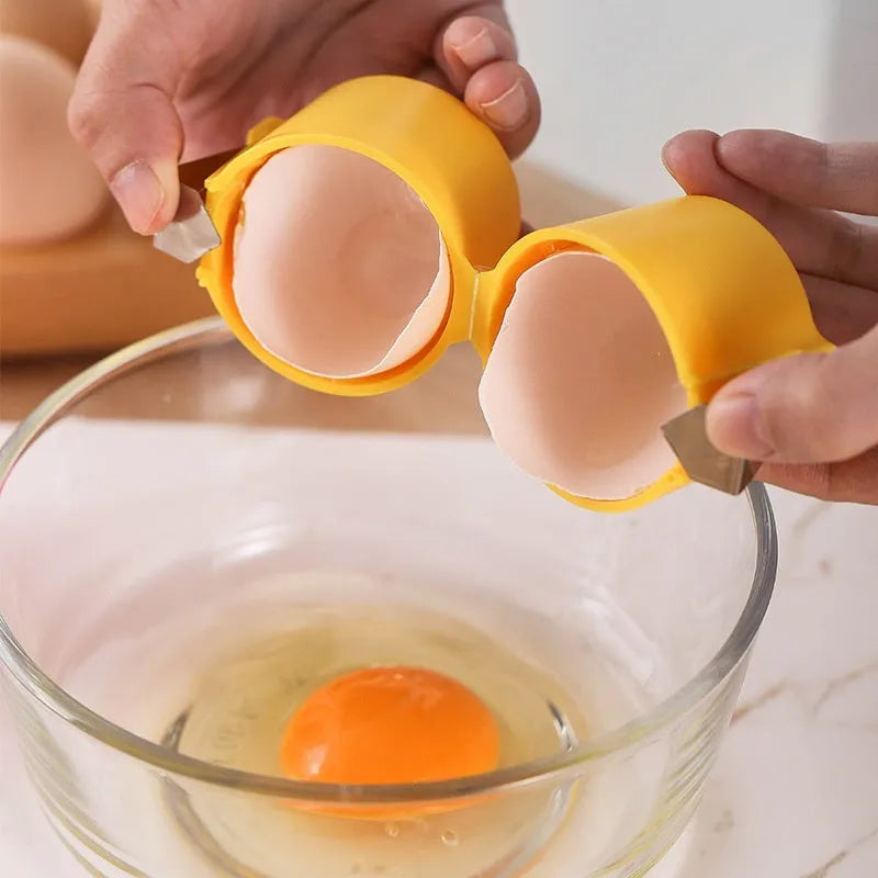 Vibrant coloured egg shell opener tool for clean cracking and beating in kitchen