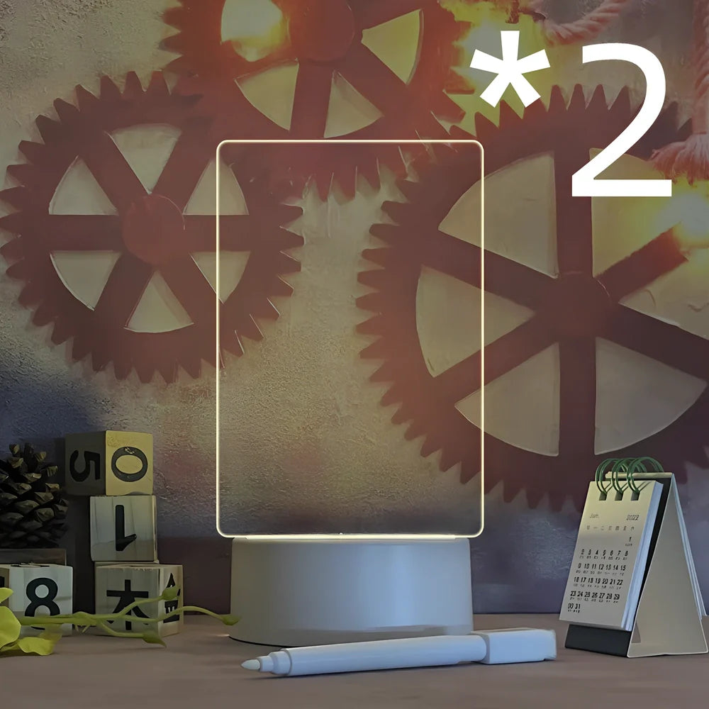 Transparent luminous acrylic desktop tablet with USB warm yellow light, 193mm x 100mm size, includes pen for writing