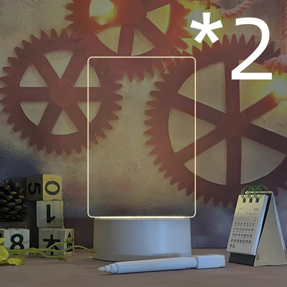 Transparent luminous acrylic desktop tablet with USB warm yellow light, 193mm x 100mm size, includes pen for writing