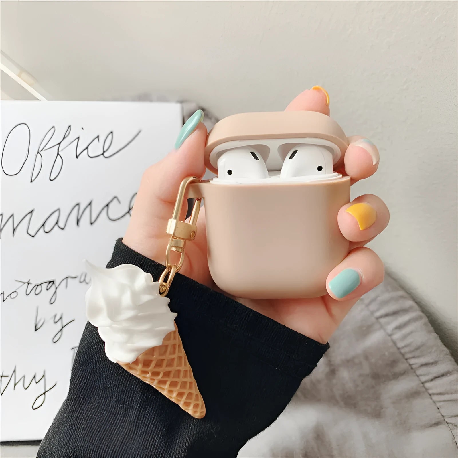 Colourful cylinder ice cream design silicone case for Apple AirPods 2 wireless earbuds.