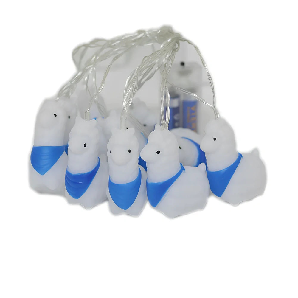 Blue Christmas sheep LED lights on 2-metre cable with battery box for outdoor decoration
