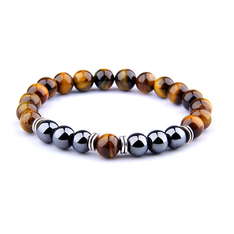 Stylish Yellow Tiger Eye Elastic Bracelet with Alloy Separators for Men and Women