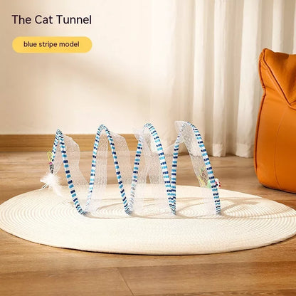 Folded Cat Tunnel S Type with Spring Toy Mouse for interactive cat play