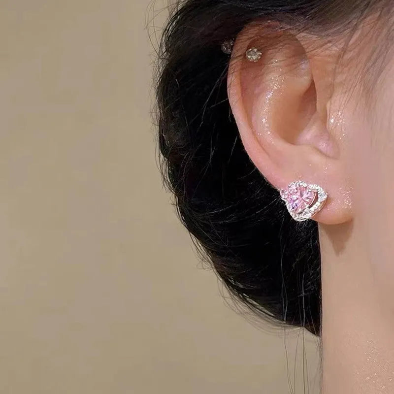 Guardian Heart white K coloured copper stud earrings with heart shape design