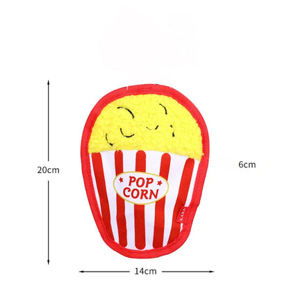 Food-themed crinkle and squeak dog toy in hamburger design for interactive play