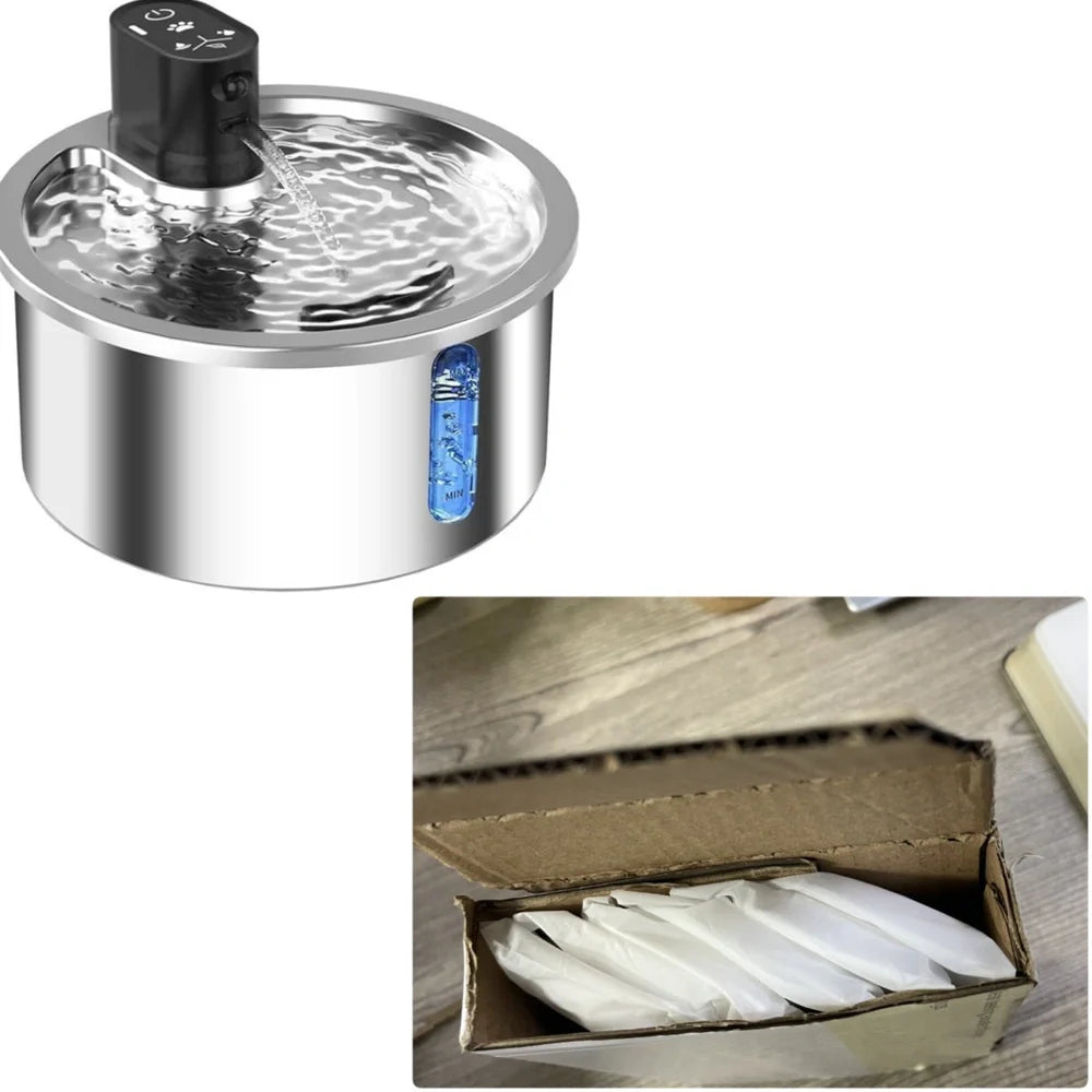 Stainless steel cat water fountain with constant temperature base and filter system