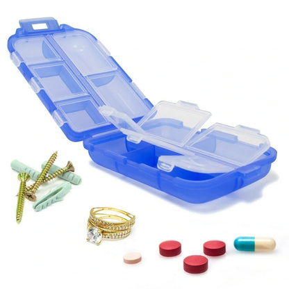 10-Grid Moisture-Proof Travel Pill Organizer in multiple colors for medication management