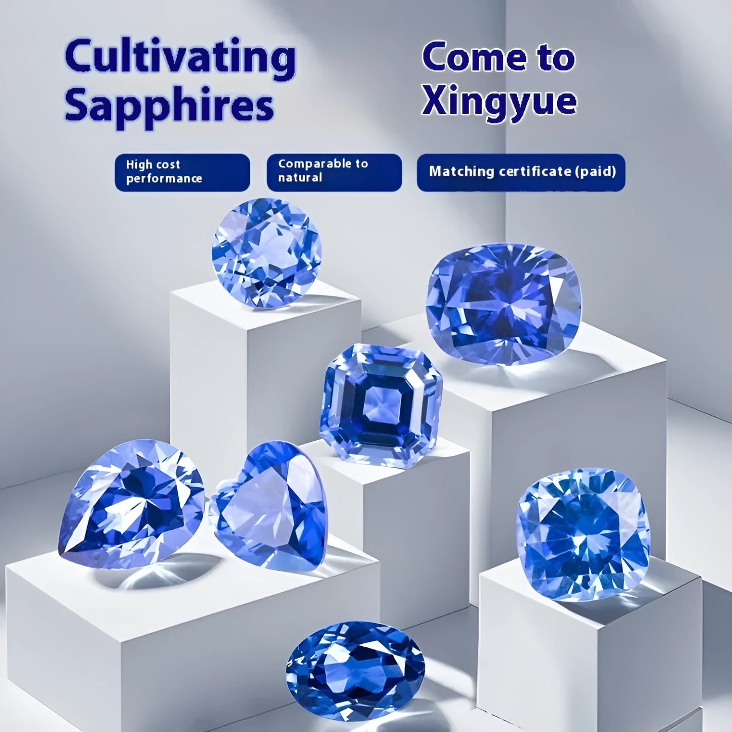 Royal blue love shaped tiara cultivate gemstone in heart and round cuts for jewellery making.