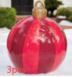 Vibrant, inflatable 60cm Christmas ball decorations in various patterns and colors for indoor and outdoor holiday display
