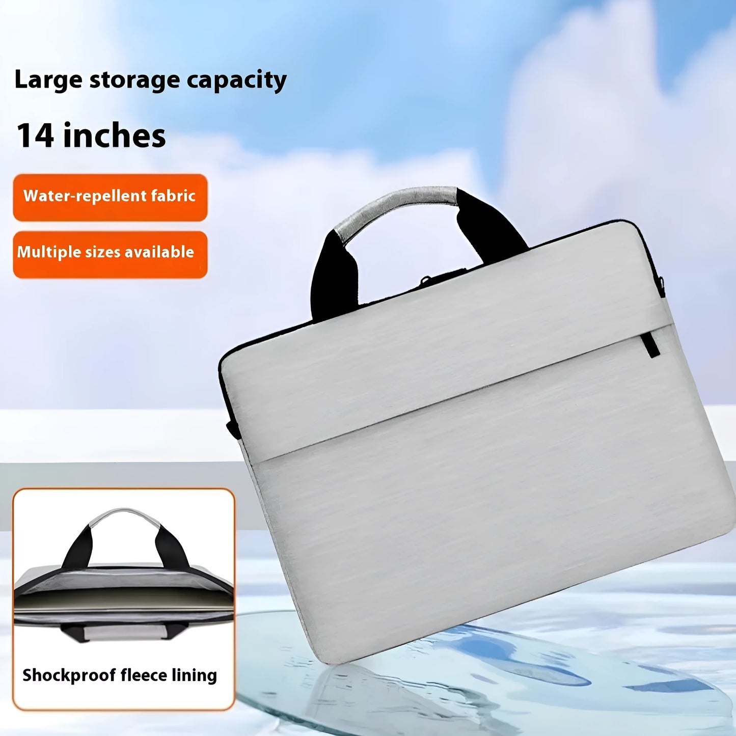 Grey lightweight laptop bag with Oxford cloth exterior and zip closure
