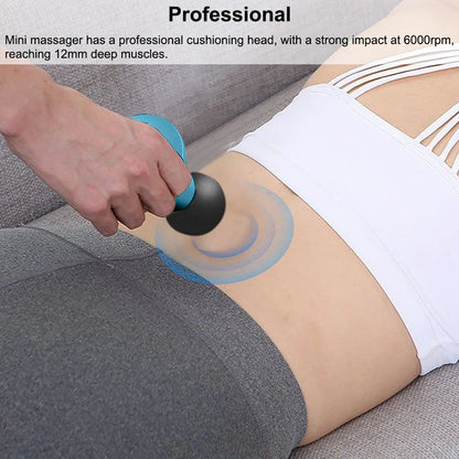 Portable pocket-sized massage gun with powerful 6,000 RPM motor for deep tissue relief and long-lasting 20-hour battery