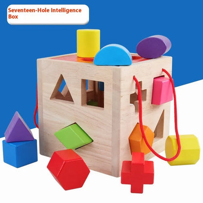 Wooden geometric shape matching building blocks with intelligence boxes for infants educational toy