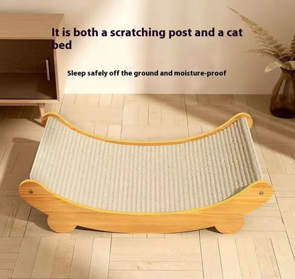 A sisal blanket cat scratch board shown in an angled position, available in large and small size options.