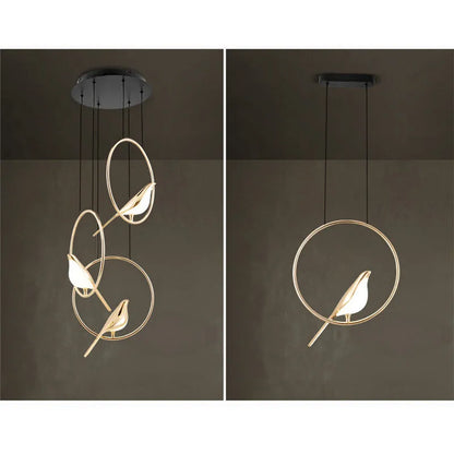 Modern minimalist magpie bird chandelier with zinc alloy and acrylic construction, 35cm length, 150cm height
