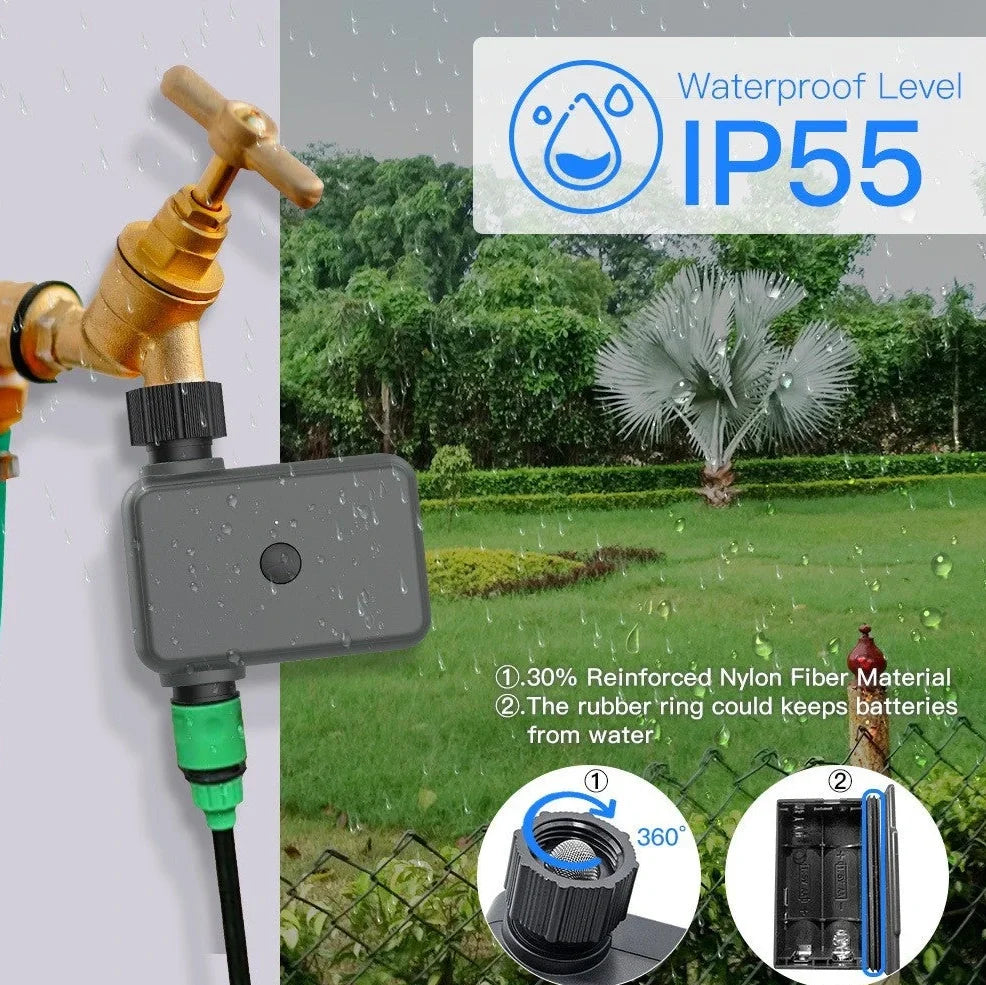 Smart garden irrigation water valve with brass fittings and compact 12cm housing for automated watering control