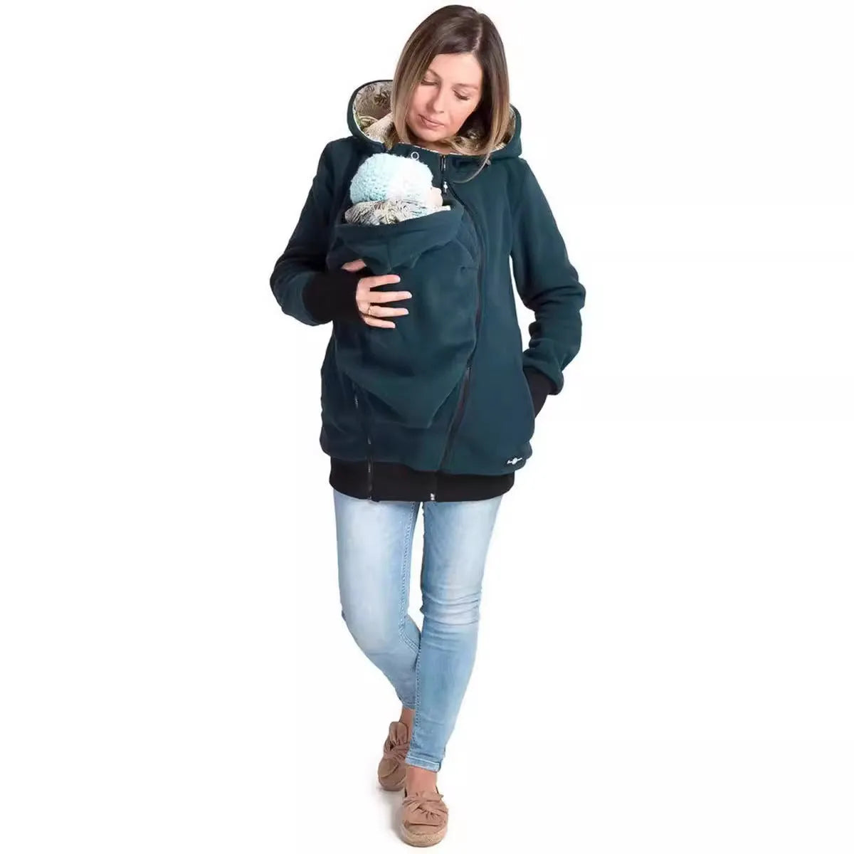 Women's red polar fleece loose fit sweater with long sleeves for autumn winter wear
