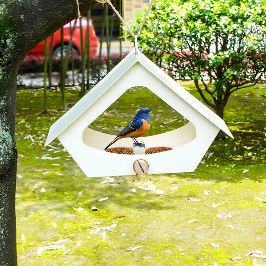 European-style iron bird nest feeder in garden setting, available in black or brown colours