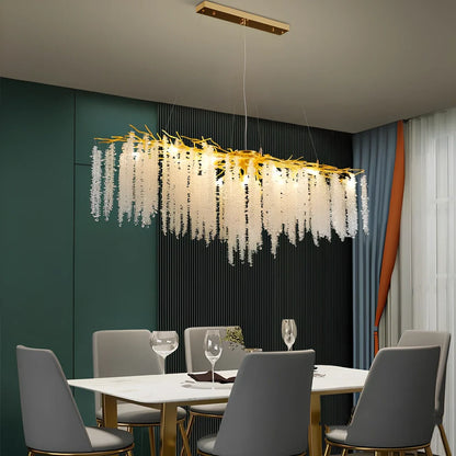 Villa crystal chandelier with adjustable height and LED lighting in multiple size options