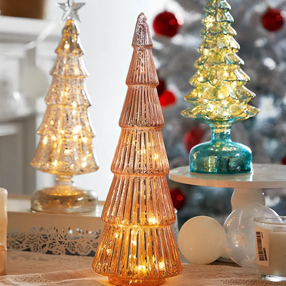 15cm geometric Christmas tree table decoration with glitter finish on borosilicate glass