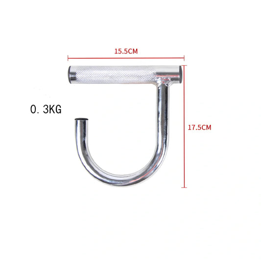 Silver tensile rod hook handle with steel-TPE construction for fitness equipment mounting