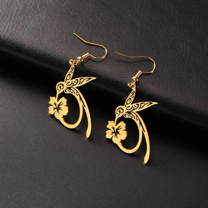 Stainless steel hummingbird earrings with hollow honeycomb design in gold or steel colour
