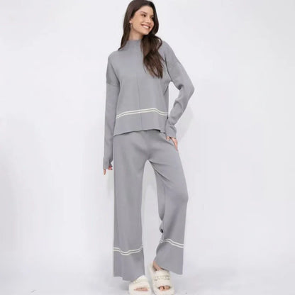 Women's knitted two-piece set in mercerised cotton fabric for autumn and winter commuting