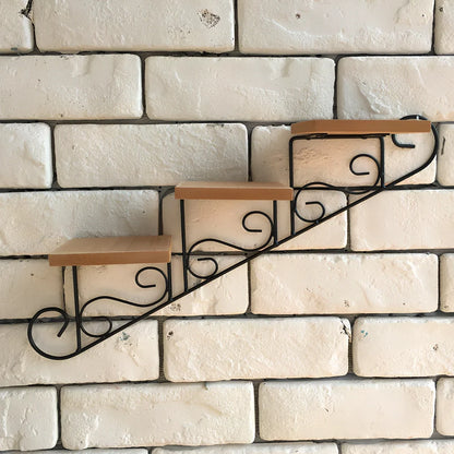 Wrought iron wall hanging with stair-shaped design, 30cm wide, in pastoral style for home decoration