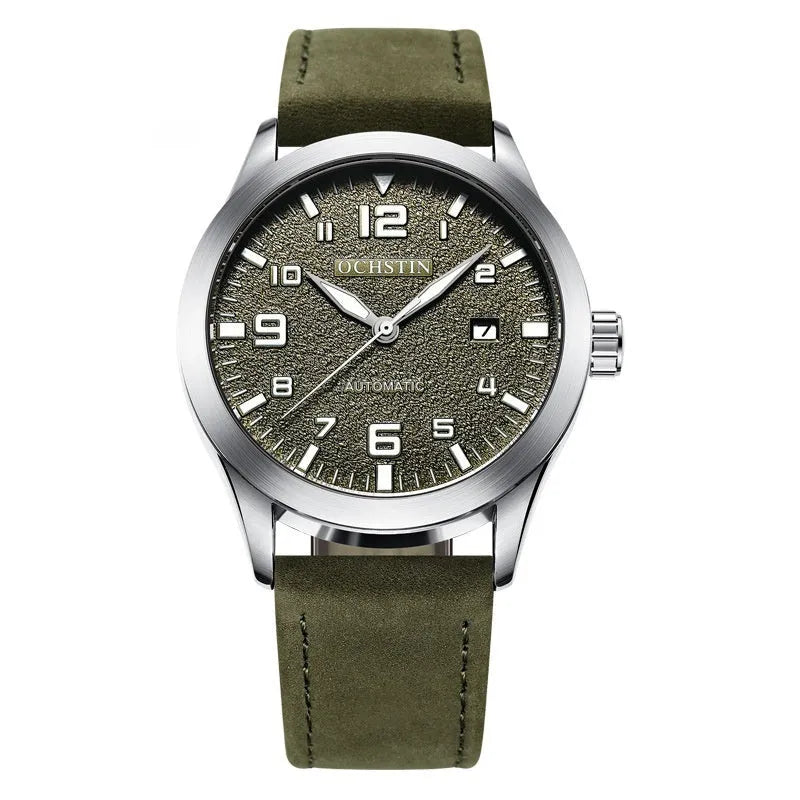Casual business retro leather automatic mechanical watch with 12mm thickness on wrist, showing colour options