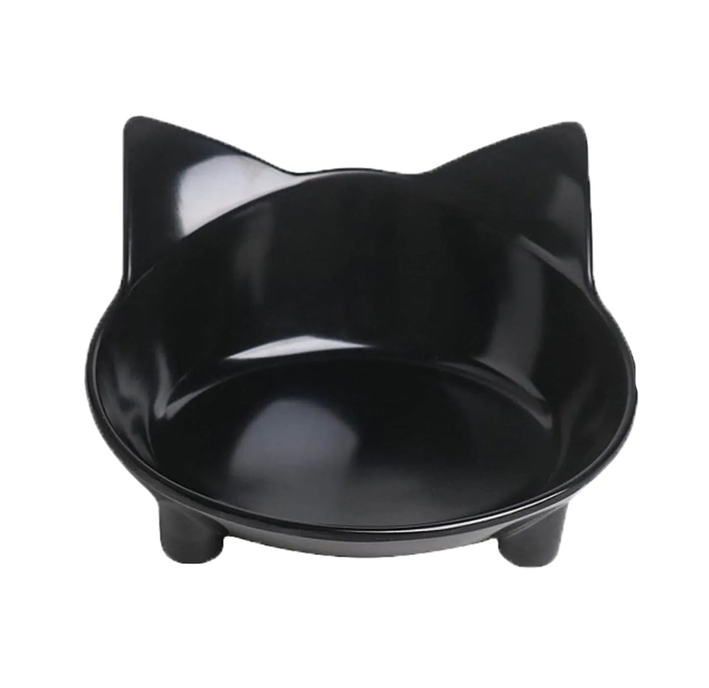 White shallow melamine pet bowl with non-slip black rubber base on a kitchen floor