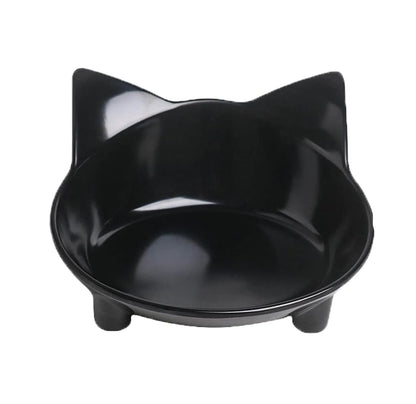 White shallow melamine pet bowl with non-slip black rubber base on a kitchen floor