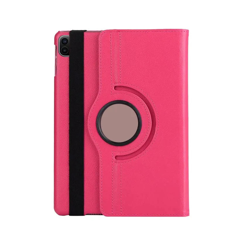 Imitation leather rotating clamshell sleeve case for iPad tablets in multiple colours.