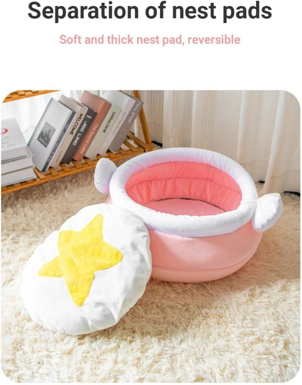 Pink and yellow honey pot shaped cat sofa bed with removable nest pad for small pets