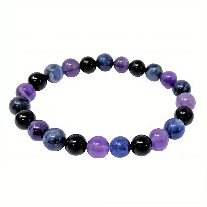 Purple beaded bracelet with 8mm glass beads, unisex design