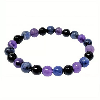 Purple beaded bracelet with 8mm glass beads, unisex design