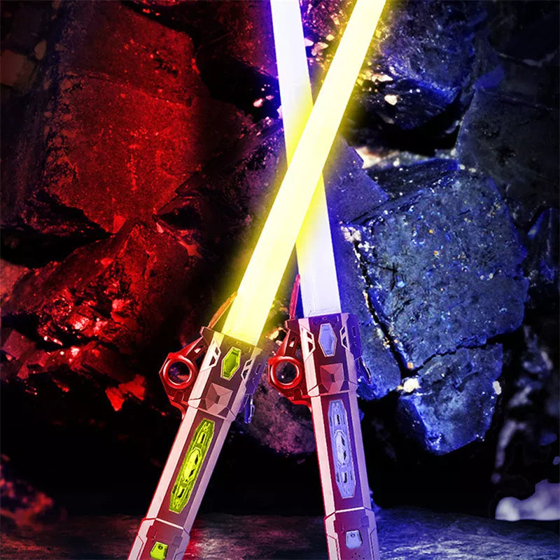 Retractable RGB laser sword with frosted metal handle and 7 color options
