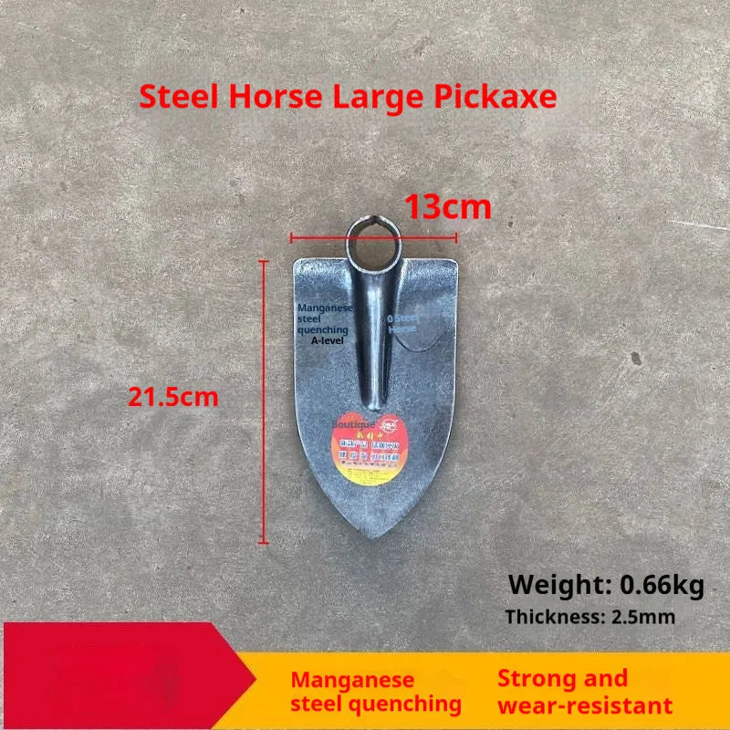 Steel horse pointed hoe with 25cm manganese steel blade and 120cm handle for garden weeding