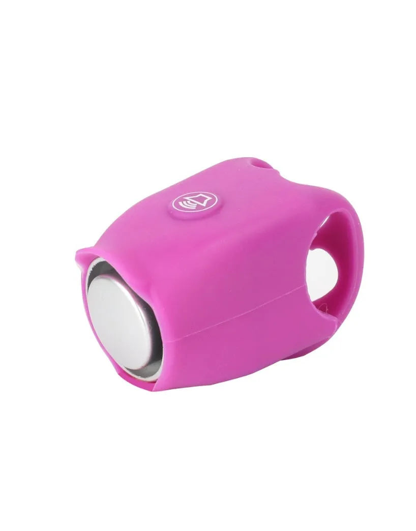 Electronic bicycle horn in six colour options showing compact plastic design for handlebar mounting