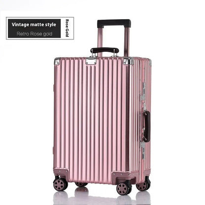 Aluminum frame 20 inch suitcase with universal wheels, box lock and retro frosted finish