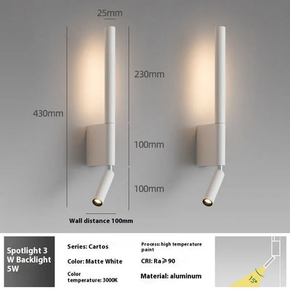 Simple modern wall reading lamp in frosted white or matte black, 3000K, 5W and 3W, 36V and below, for bedside use