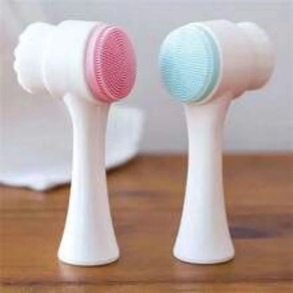 Blue and pink nylon bristle pet paw brush for dogs and cats on a white background.