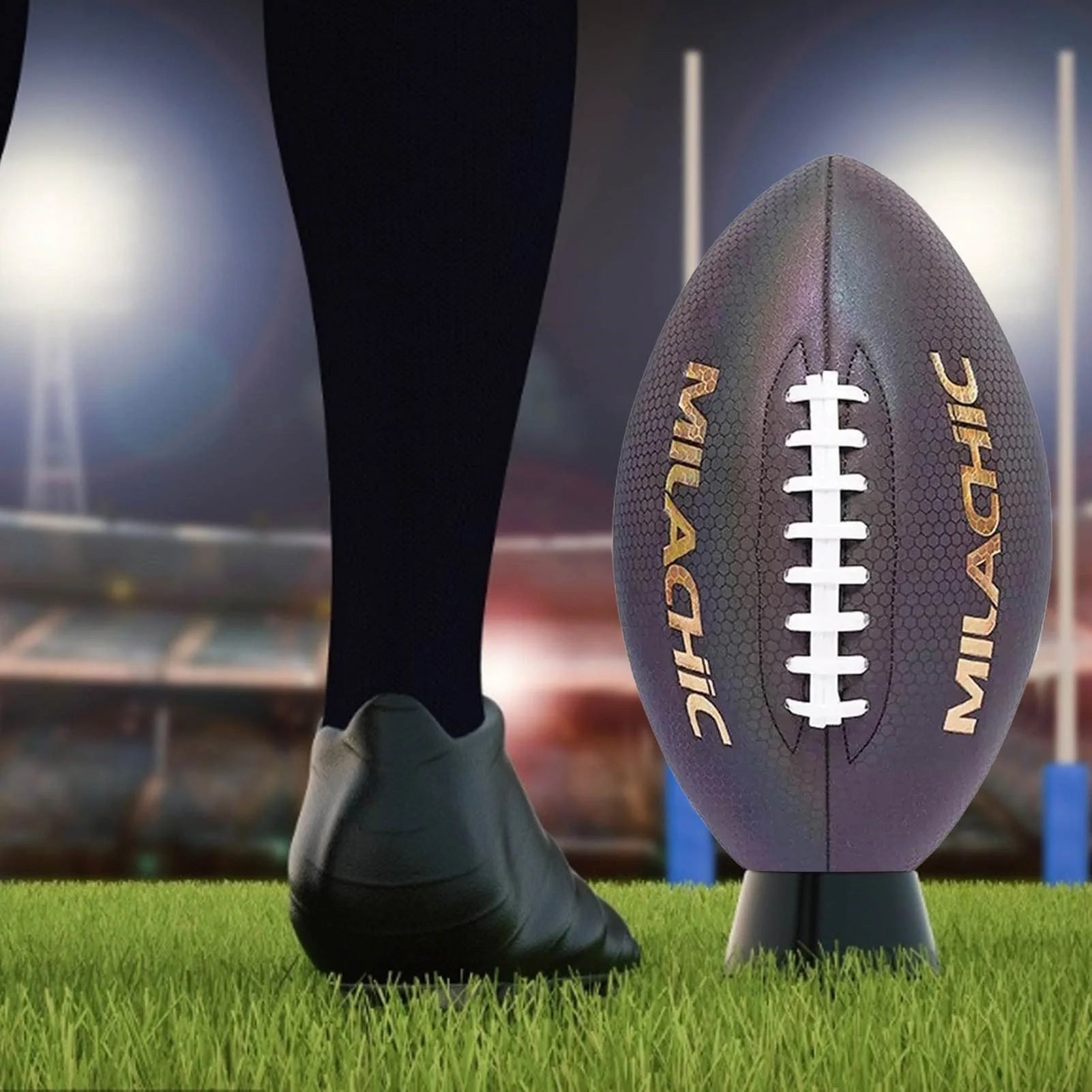 Luminous Rugby Reflective Soccer Ball glowing under light