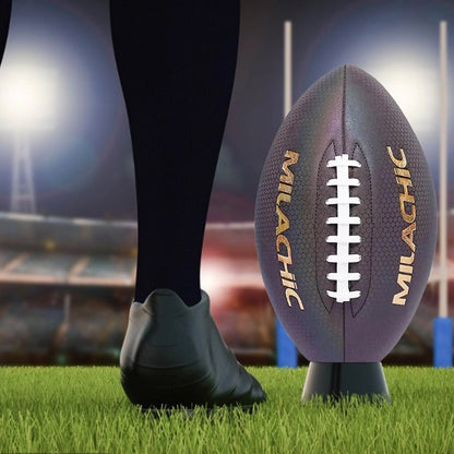 Luminous Rugby Reflective Soccer Ball glowing under light