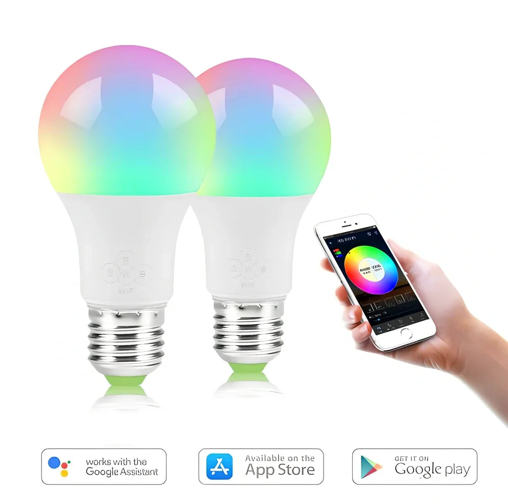 Round Bluetooth smart LED bulb with E27/B22 fittings, 60mm diameter, colour temperature adjustment 2700K-6500K