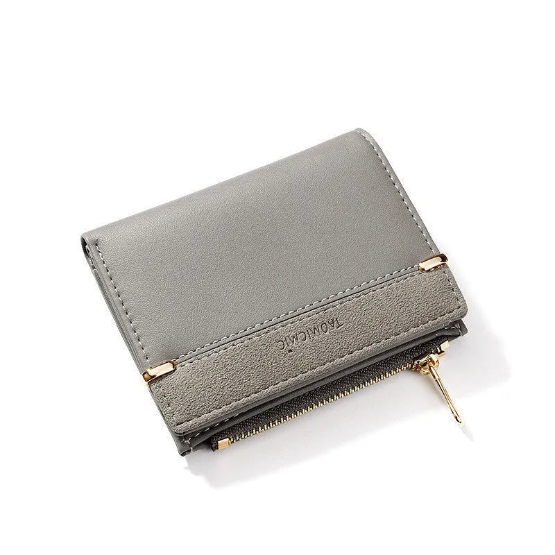 Multi card slot short zipper ladies wallet showing internal compartments including photo slot and zipper section