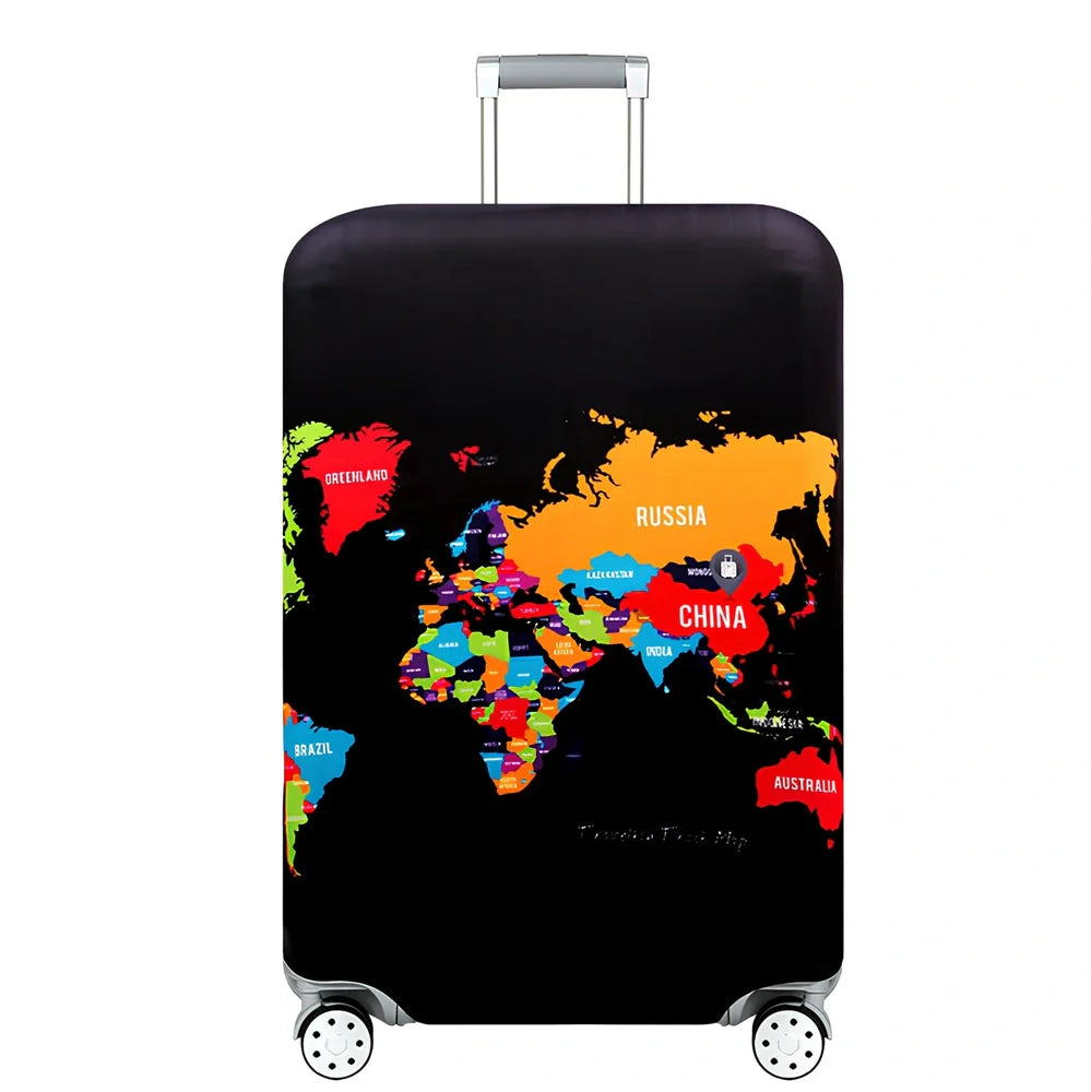 Elastic trolley case cover protecting luggage with polyester fabric, available in multiple sizes and patterns