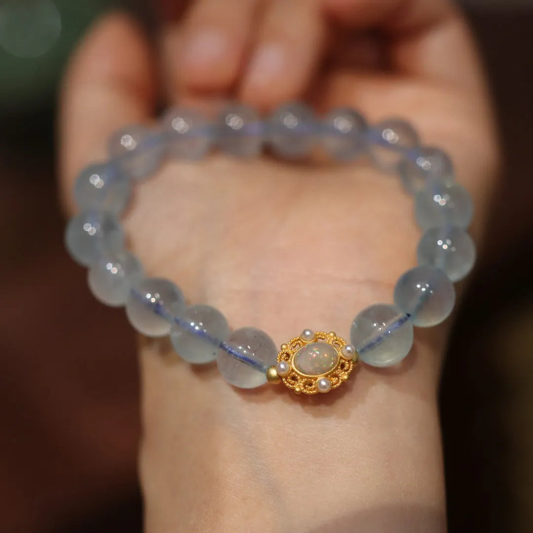 Chinese style aquamarine DIY bracelet with Fengjiu charm and fox motif for women