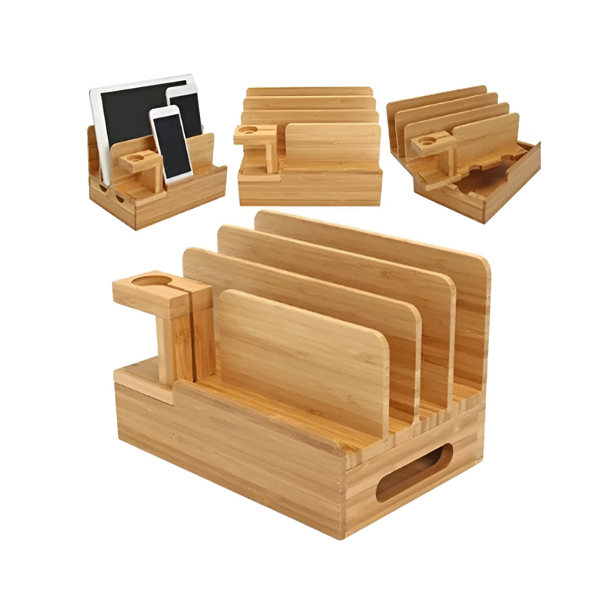 Bamboo smart phone charging rack made of wood with handmade relief carving and inkjet surface, desktop stand and ornament