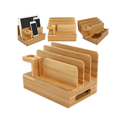 Bamboo smart phone charging rack made of wood with handmade relief carving and inkjet surface, desktop stand and ornament