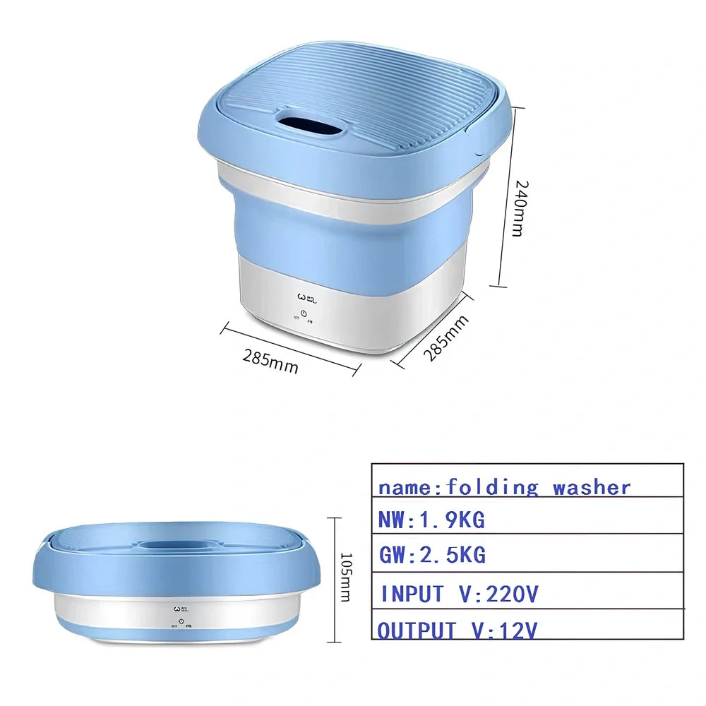 Blue Weili BX-3 folding washing machine unfolded, 0.8kg tub capacity, plastic portable design for small laundry loads