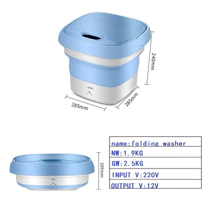 Blue Weili BX-3 folding washing machine unfolded, 0.8kg tub capacity, plastic portable design for small laundry loads